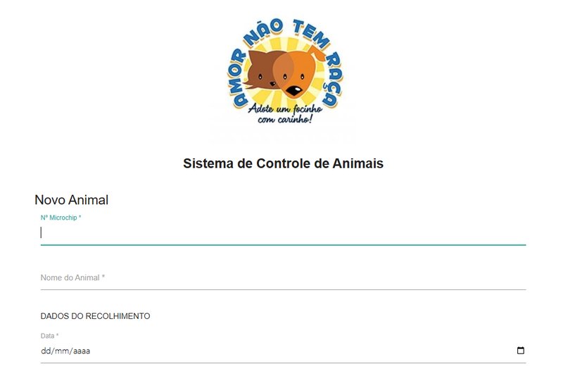 Cadastro de animal no sistema de gestão para canil